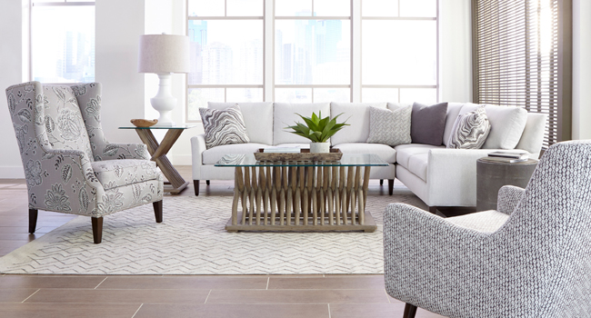 White print fabric living room set