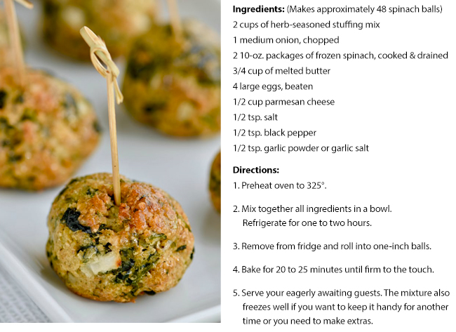 Spinach Balls || Savory hors d’oeuvres or side dish, delicious on their own or dipped in your favorite mustard!