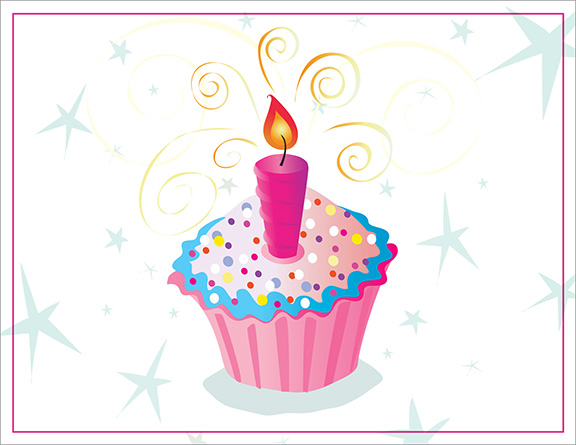 pink birthday cupcake with one candle