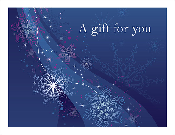 Dark blue background with white snowflakes with the text title "A gift for you"