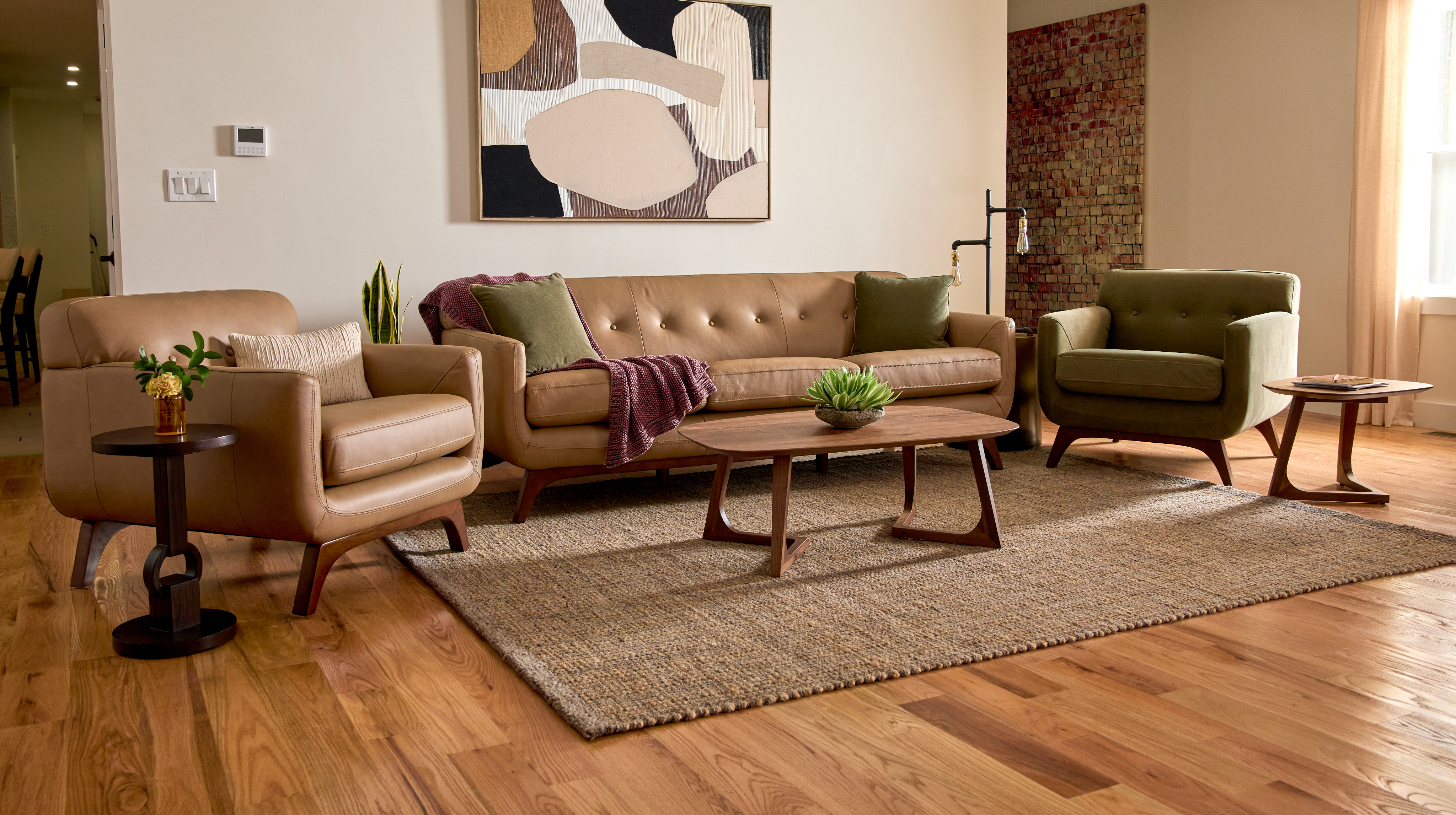 Leather sofa and accent chair