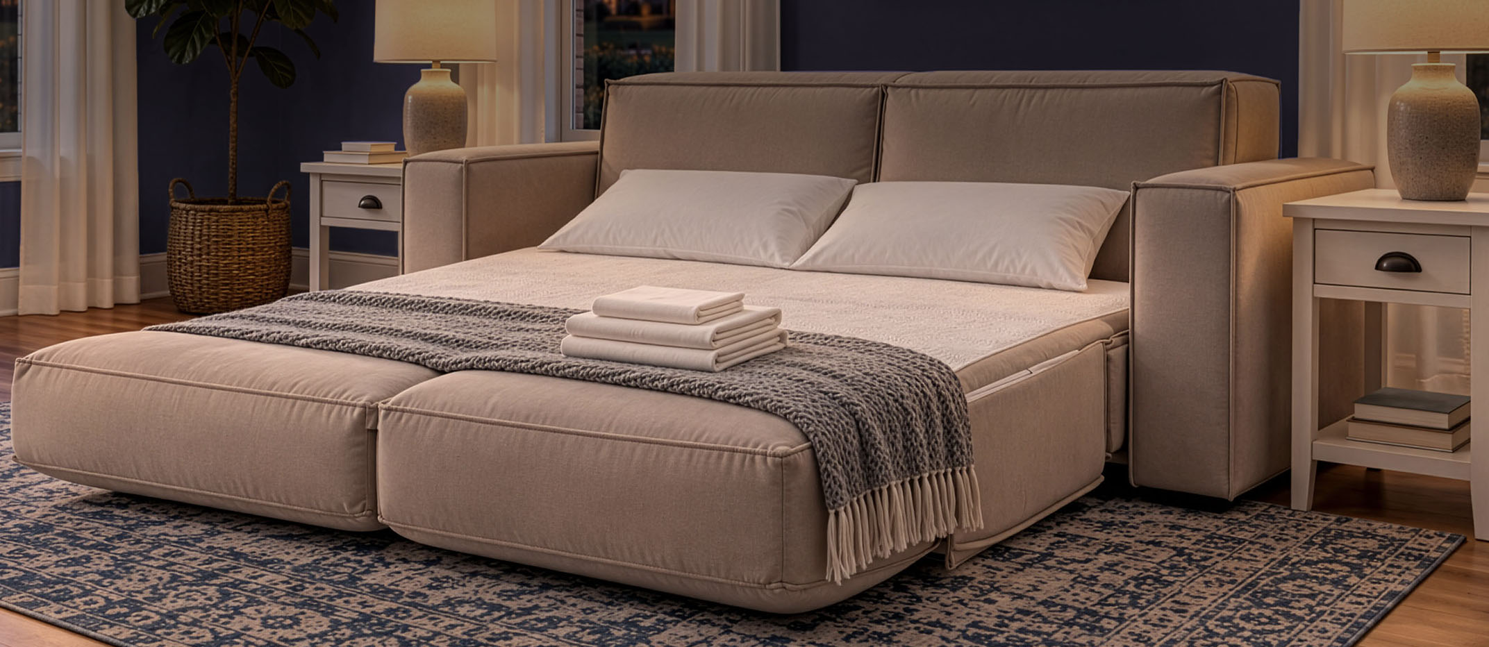 Doze Off Queen Sleeper Sofa in a well-lit bedroom.