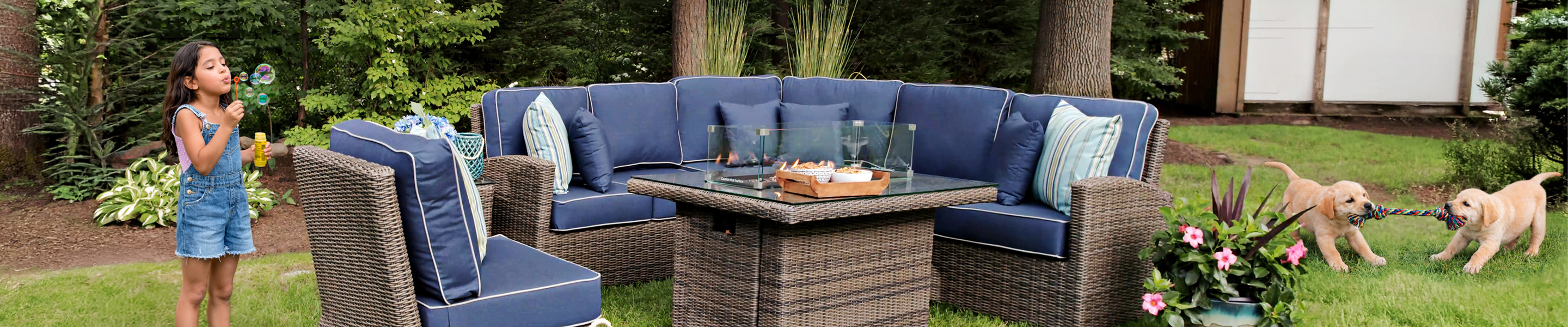 A table and chairs set up in backyard, inviting relaxation and outdoor dining.