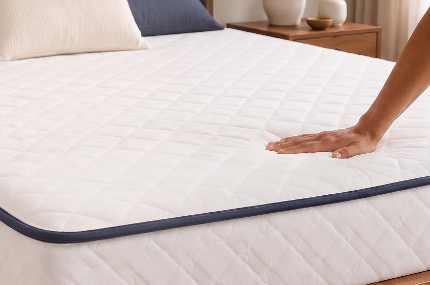 Hand pressed down on Firm Mattress