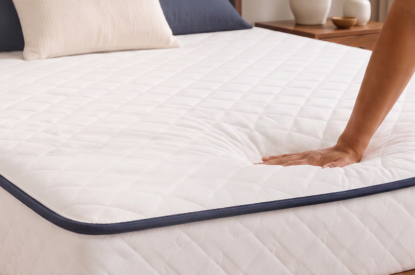 Hand pressed down on Plush Mattress